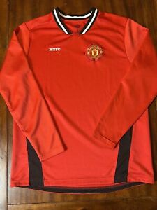 Manchester United Long Sleeve Jersey Red Mens Size Large Soccer Futbol MUFC logo