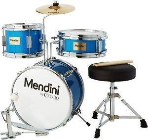 Mendini By Cecilio Kids Drum Set, Junior Kit w/ 4 Drums - Blue Metallic---