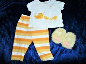 Baby Clothes Oshkosh Yellow Orange White Stripe Bird Chick Duck Stripe Set 3-6