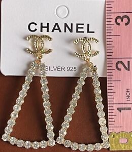 Crystyal And Gold Triangle Chanel Dangle Earings