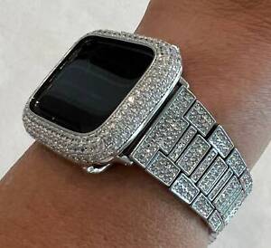 Apple Watch Band 49mm Ultra Crystal Silver or Apple Watch Case Lab Diamond Bling