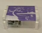VTG Clear Acrylic Trinket Music Box - Reverse Carved Asian Landscape - Sankyo