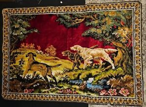 Vintage Tapestry Rug - Hunting Dogs - Velvety Rug - Made In Italy - 39” X 56”