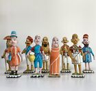 INDIA vintage MINIATURE wood carved figures 4” carvings LOT of 9