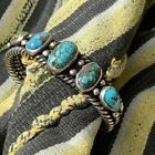 1920s Navajo Native Indian Persian Turquoise Silver Twisted Ingot Cuff Bracelet