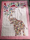 Handmade Pink Baby Quilt Applique Elephant Soft Minky Back Custom Quilted