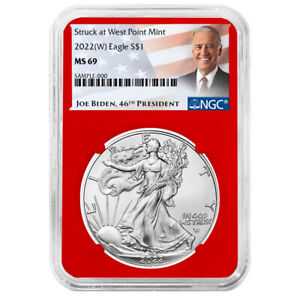 2022 (W) $1 American Silver Eagle NGC MS69 Biden Label Red Core