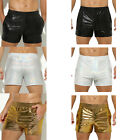 Men's PVC Leather Shorts Elastic Waist Rave Hot Short Pants Briefs with Pockets