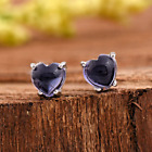 Cabochon Heart Iolite Studs Earring in 925 Silver Solitaire Earring Gift For Her