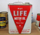 RARE NOS FULL UNCUT TOP~ 1950s era LIFE MOTOR OIL Old 2 gallon Tin Can