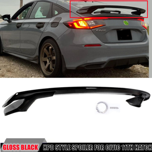FOR HONDA CIVIC HATCHBACK 2022-2023 HPD STYLE REAR SPOILER WING GLOSS BLACK ABS (For: Honda Civic)