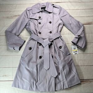London Fog Collection Women Trench Coat Light Purple M Double breasted Chambray