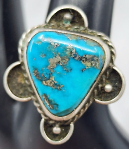 Vintage Old Pawn Navajo Kingman Ithica Peak Sterling Turquoise Ring Size 8