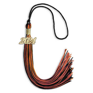 Endea Graduation Black/Orange Mixed Color Tassel With Gold Date Drop