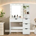 White Vanity Makeup Dressing Table Set With 4 Drawer&Mirror Jewelry Wood Desk