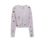 Zara Embroidered Floral Cropped V-neck Cardigan in Purple Y2K Alpaca Women's S