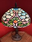 Vintage Stained Glass Floral Tiffany Style Lamp Lily Pad Base Excellent