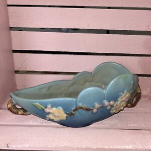 New ListingRoseville Pottery Apple Blossom  Scalloped 2 Handled Bowl, Blue, ca 1948, 329-10