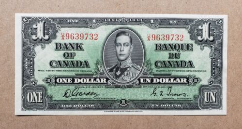 New Listing1937 Bank of Canada $1 Gordon/Towers Signature U/A9639732 AU++ BC-21c