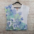 Hearts Of Palm Blouse 2pc Womans Extra Large Floral White Tank Top Short Sleeve