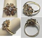 V084 Vintage Solid 14K Yellow Gold Diamond Florentine Accented Flower Ring, Sz 7