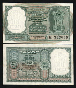 India 5 RUPEES P-35B ND 1957 Indian Antelope UNC World Currency ANIMAL BANK NOTE