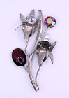 Unique Vintage Sterling Silver FLOWERS with Rhinestones BROOCH PIN 3