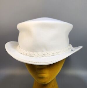 American Hat Makers Top Hat Mens Large 7 3/8 Ghost Rider Leather White Steampunk
