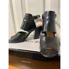 Nine West Only One Sandal Black Leather Chunky Heel Open Toe 9