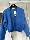Zara Blue Knit Cropped Cardigan Sweater Size M