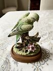 8” Vintage Andrea by Sadek Parakeet Bird Figurine With Andrea Wooden Base