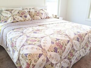 DaDa Bedding Cozy Cottage Garden Mauve Purple Roses Floral Quilted Bedspread Set