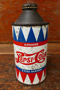 Vintage 1950s Pepsi-Cola 12oz Cone Top Can w/ Cap Sawtooth Design - Nice Shape!