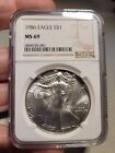 1986 American Silver Eagle NGC MS-69 with Small Internal Stress Fracture