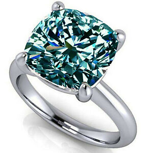 4.26 Ct Vvs1- Cushion Vivid Blue Moissanite Diamond Engagement Silver Ring