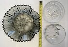 Clear Smoke Glass Snack Bowls Candle Holder Serving Set Lot Of 3 Large Flowers