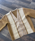 Vintage Sweater Cardigan Mustard Brown Men’s  M Button Front V-Neck 70’s
