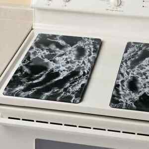 Electric or Gas Stove Burner Covers Black Marble Top Rectangle Metal Set 2