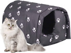 Waterproof Outdoor Cat House - Foldable Warm Pet Cave Tent Bed Anti-Slip (Black)