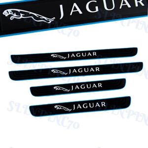 4PCS Car Door Scuff Sill Cover Panel Step Protector with Blue Border For Jaguar (For: 2016 Jaguar)