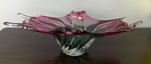 New ListingVTG Egermann Bohemian Art Glass Bowl Dish Vase Large Fuschia Green Signed 20
