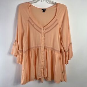 Torrid Baby Doll Peasant Style Embroidered Button Front Top in Peach Size 1(X)