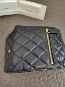 CHANEL Lambskin Quiltede Double Hook Tri-Fold Compact Wallet CC Logo cocomark