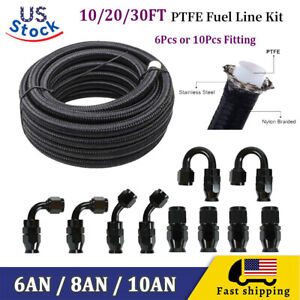 6AN-8AN-10AN Black Nylon E85 PTFE Fuel Line 10-30FT w/6 or 10 Fittings Hose Kit
