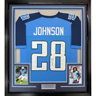 FRAMED Autographed/Signed CHRIS JOHNSON 33x42 Tennessee Pwdr Blue Jersey JSA COA