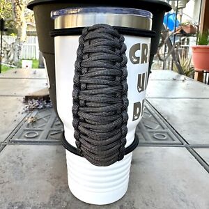 30/40oz Short Stretchable Paracord Tumbler Handle Stealth Gray Fits Epoxy Cups