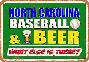 Metal Sign - North Carolina Baseball and Beer -- Vintage Look
