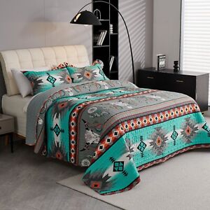 3 PCS Oversize Rustic Southwestern Quilt Set Western Bedding Bedspread Set SS01