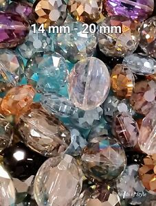 40 Pcs Large beads Crystal Bead Lot Faceted Transparent Glass Round Oval Coin