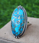 Copper Turquoise 925 Sterling Silver Ring Blue Gemstone Jewelry For Her H54